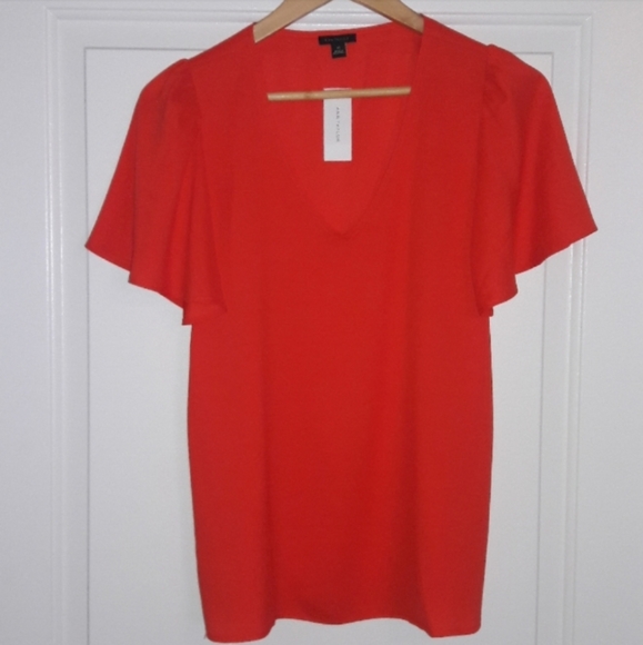 NEW!! Ann Taylor | V-Neck Flutter Sleeve Top - Picture 3 of 5